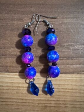 Handmade Purple Blue Beaded Drop Earrings